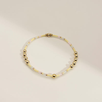 Signature Pastel Stack | 14k Gold Filled Non-Tarnish with Baby Blue, Butter Yellow and Pink  Seed Beads | Stretch Bracelet Stack | Tiny Beads