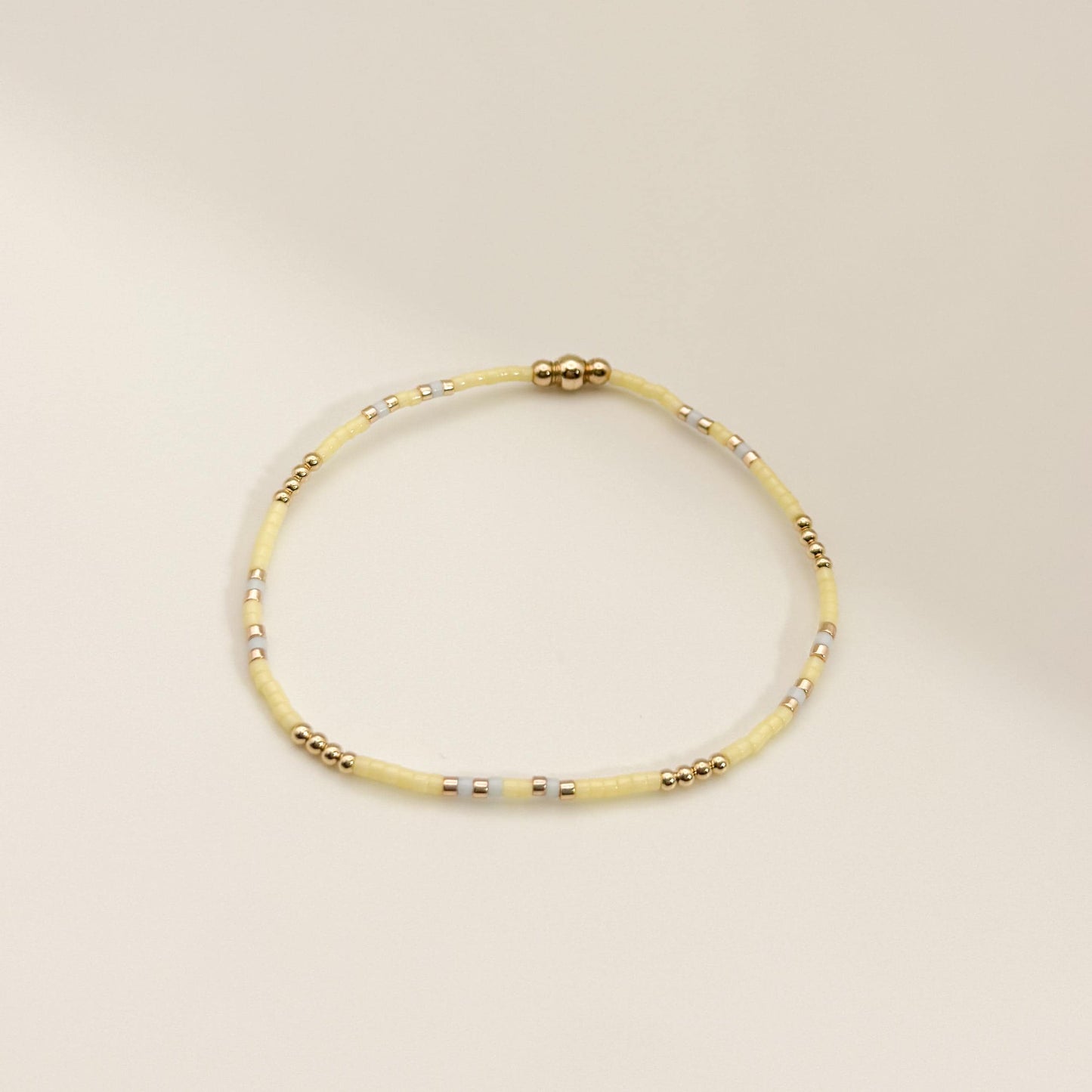 Signature Pastel Stack | 14k Gold Filled Non-Tarnish with Baby Blue, Butter Yellow and Pink  Seed Beads | Stretch Bracelet Stack | Tiny Beads