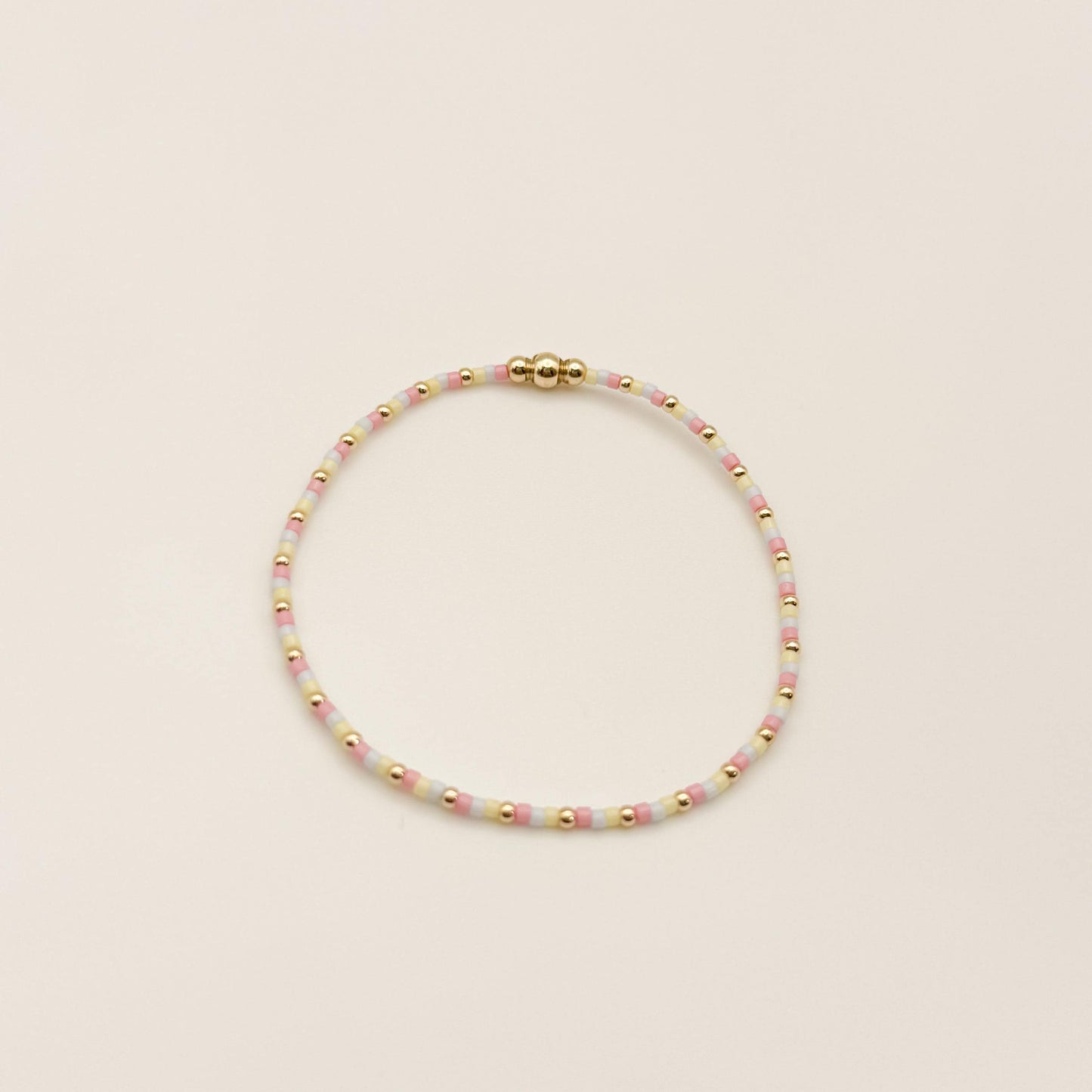 Signature Pastel Stack | 14k Gold Filled Non-Tarnish with Baby Blue, Butter Yellow and Pink  Seed Beads | Stretch Bracelet Stack | Tiny Beads