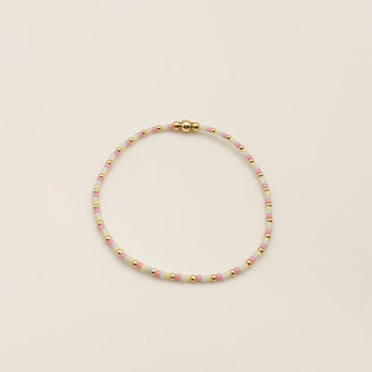 Signature Pastel Stack | 14k Gold Filled Non-Tarnish with Baby Blue, Butter Yellow and Pink  Seed Beads | Stretch Bracelet Stack | Tiny Beads