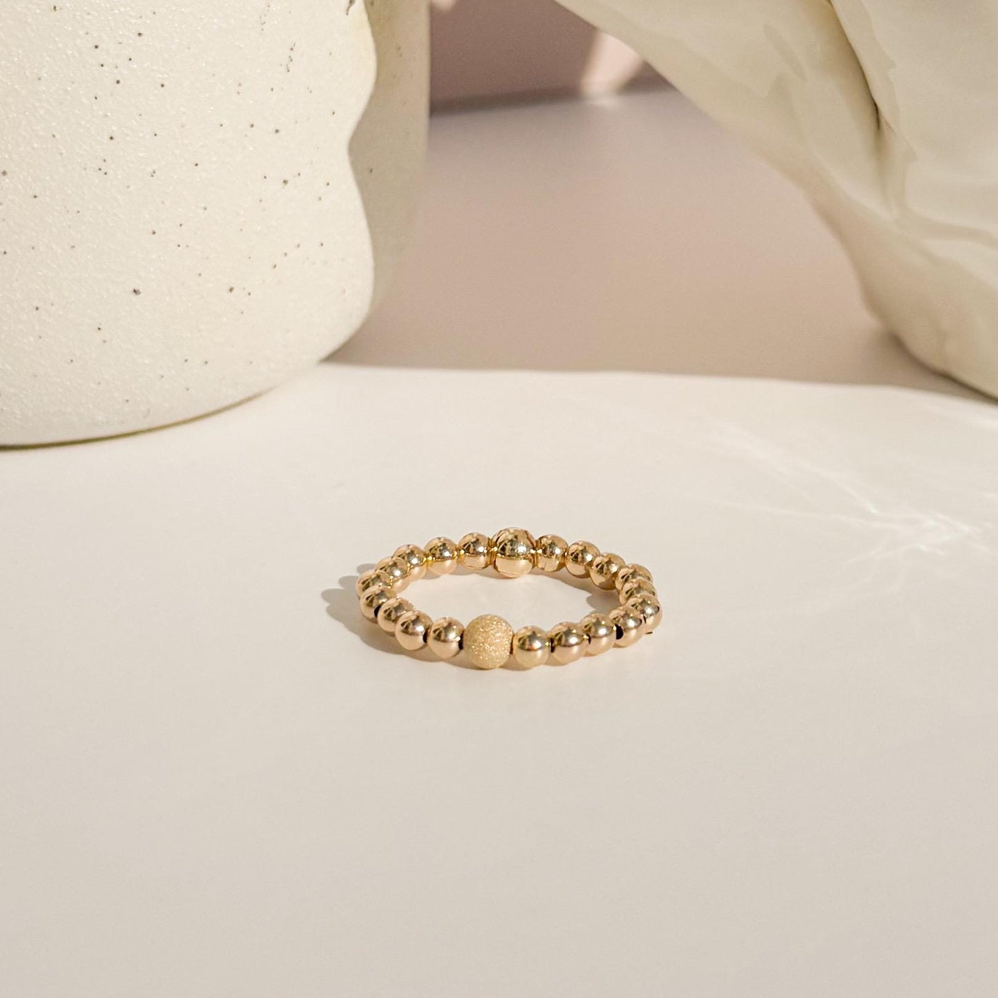 Signature Gold Beaded Rings | 14k Gold Filled Non-Tarnish Beaded Stacking Rings | Stretch