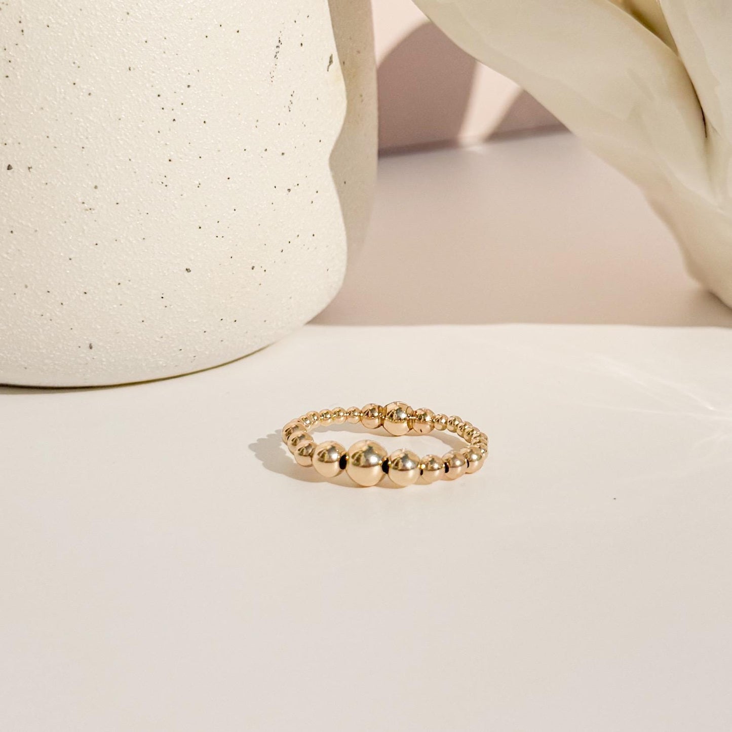 Signature Gold Beaded Rings | 14k Gold Filled Non-Tarnish Beaded Stacking Rings | Stretch