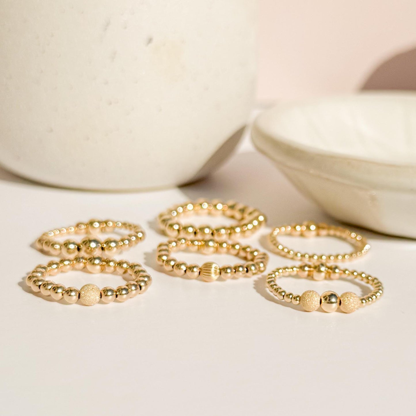 Signature Gold Beaded Rings | 14k Gold Filled Non-Tarnish Beaded Stacking Rings | Stretch