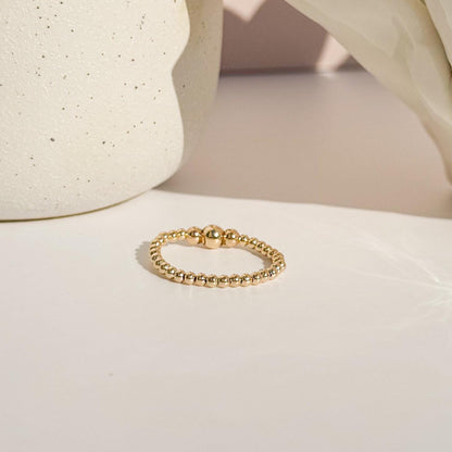Signature Gold Beaded Rings | 14k Gold Filled Non-Tarnish Beaded Stacking Rings | Stretch