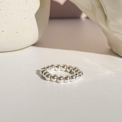 Signature Silver Beaded Rings | 925 Sterling Silver Non-Tarnish| Stretch Beaded Rings | Stacking