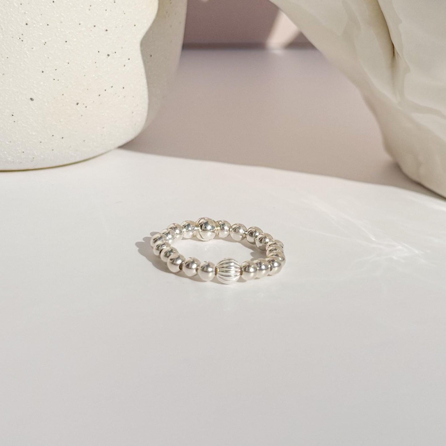 Signature Silver Beaded Rings | 925 Sterling Silver Non-Tarnish| Stretch Beaded Rings | Stacking