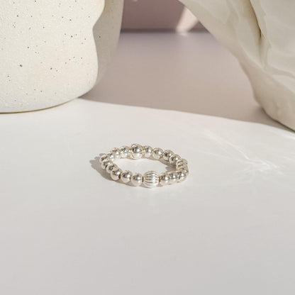 Signature Silver Beaded Rings | 925 Sterling Silver Non-Tarnish| Stretch Beaded Rings | Stacking