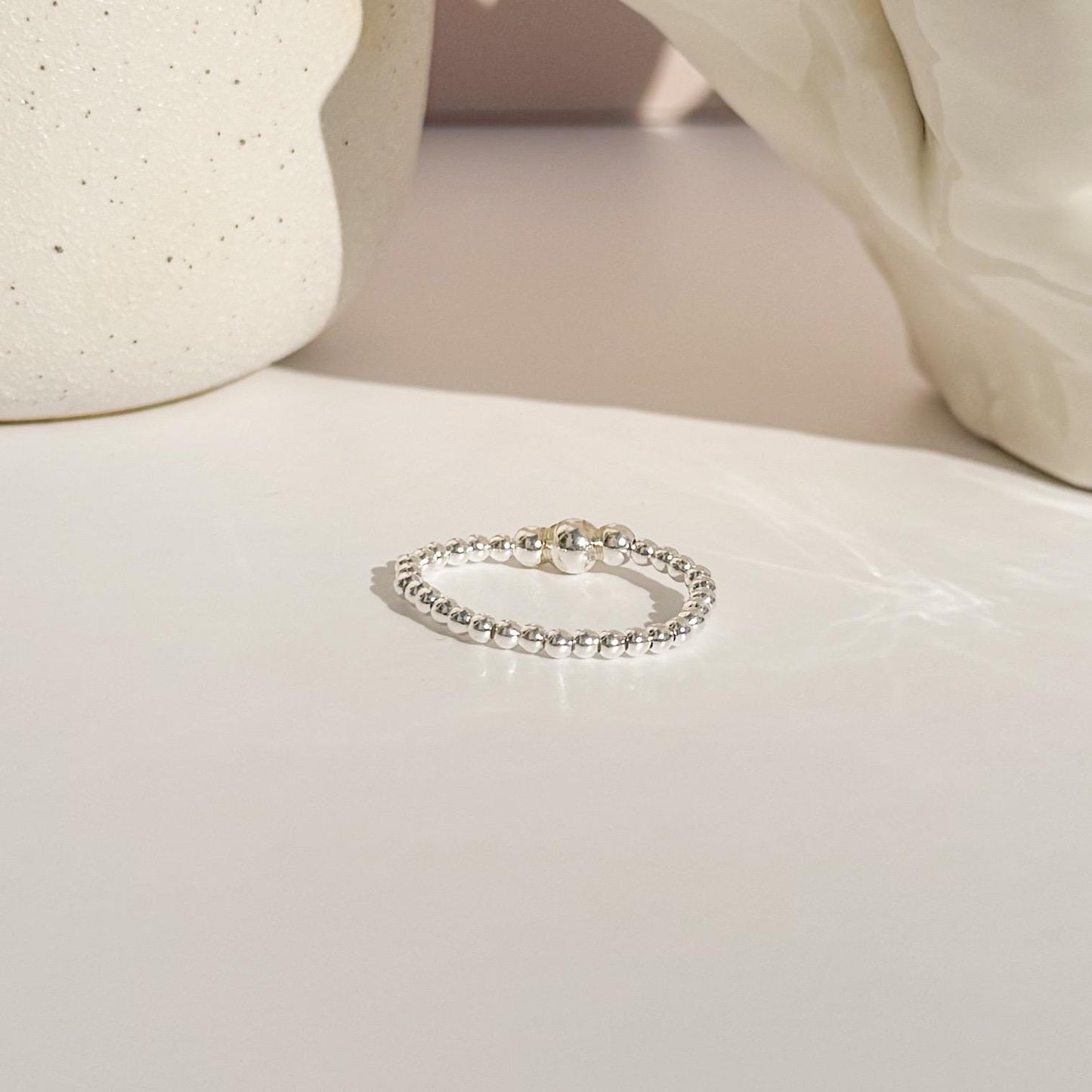 Signature Silver Beaded Rings | 925 Sterling Silver Non-Tarnish| Stretch Beaded Rings | Stacking