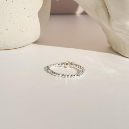 Signature Silver Beaded Rings | 925 Sterling Silver Non-Tarnish| Stretch Beaded Rings | Stacking