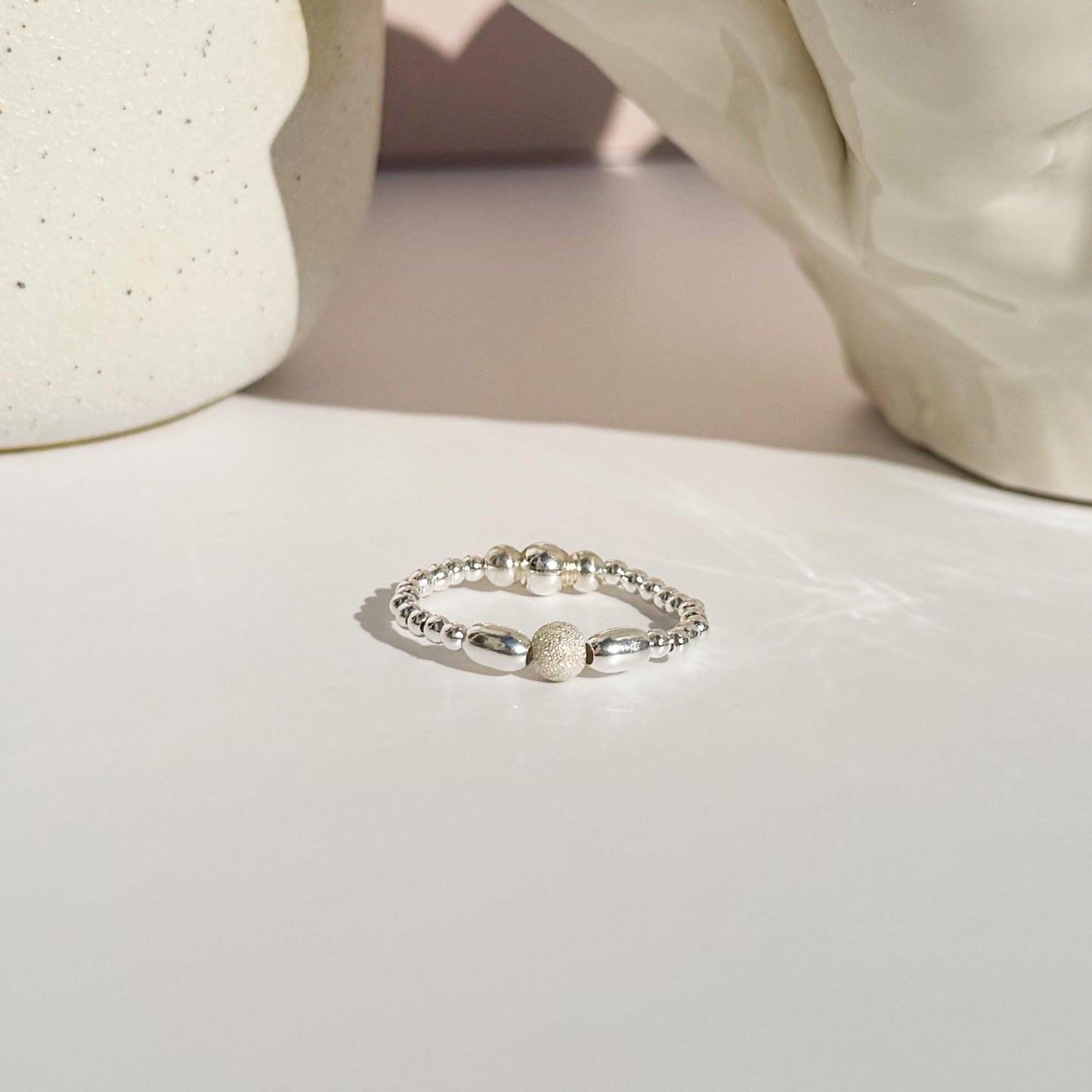 Signature Silver Beaded Rings | 925 Sterling Silver Non-Tarnish| Stretch Beaded Rings | Stacking