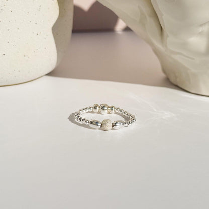 Signature Silver Beaded Rings | 925 Sterling Silver Non-Tarnish| Stretch Beaded Rings | Stacking