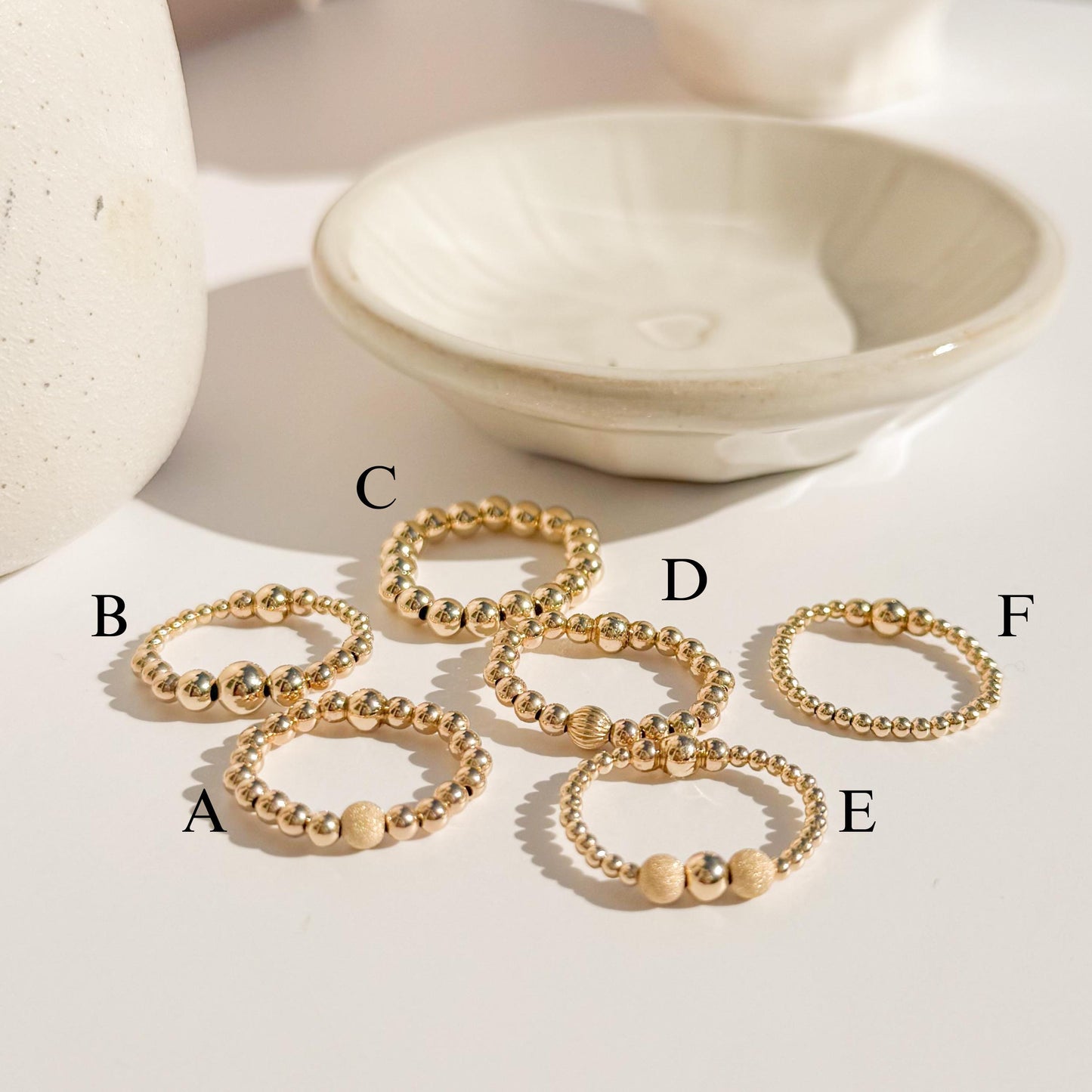 Signature Gold Beaded Rings | 14k Gold Filled Non-Tarnish Beaded Stacking Rings | Stretch