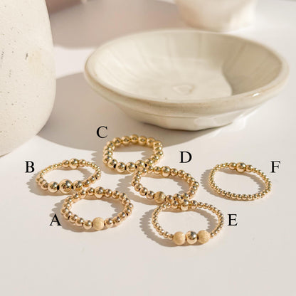 Signature Gold Beaded Rings | 14k Gold Filled Non-Tarnish Beaded Stacking Rings | Stretch