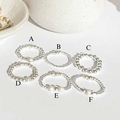 Signature Silver Beaded Rings | 925 Sterling Silver Non-Tarnish| Stretch Beaded Rings | Stacking