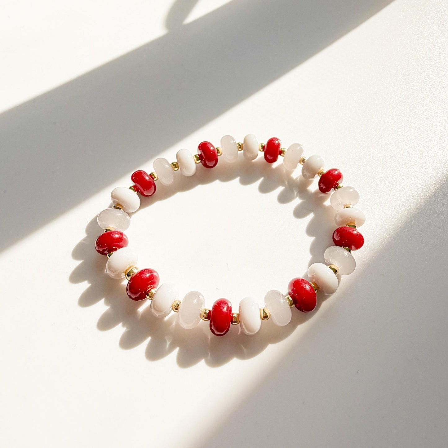 Cherry Vanilla Mix  | 18k Gold Filled with Grays and Maroon Flat Rondelle Beads | Colorful | Beaded Stretch Bracelet | Transparent bead