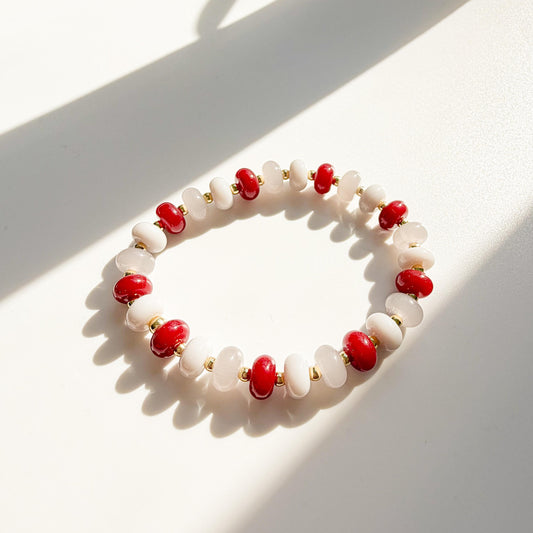 Cherry Vanilla Mix  | 18k Gold Filled with Grays and Maroon Flat Rondelle Beads | Colorful | Beaded Stretch Bracelet | Transparent bead