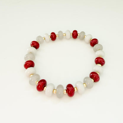 Cherry Vanilla Mix  | 18k Gold Filled with Grays and Maroon Flat Rondelle Beads | Colorful | Beaded Stretch Bracelet | Transparent bead