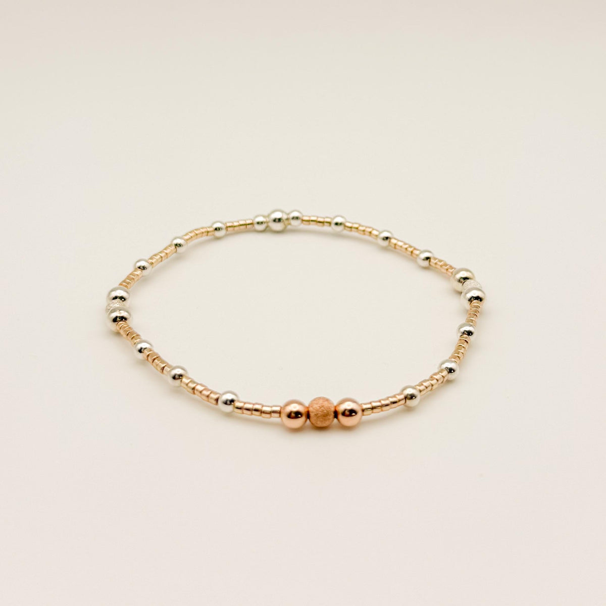 14k Rose Gold Filled & Sterling Silver Beaded Bracelet Stack | Waterproof, Non-Tarnish