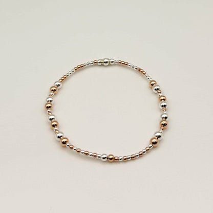 14k Rose Gold Filled & Sterling Silver Beaded Bracelet Stack | Waterproof, Non-Tarnish