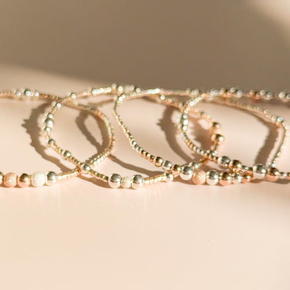 14k Rose Gold Filled & Sterling Silver Beaded Bracelet Stack | Waterproof, Non-Tarnish