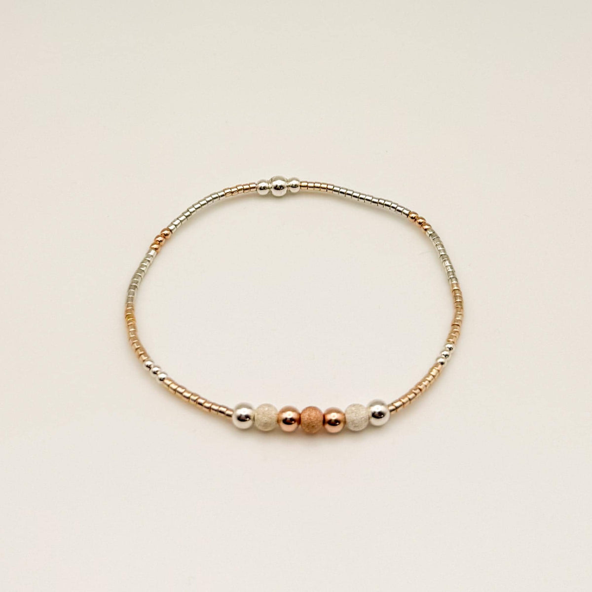 14k Rose Gold Filled & Sterling Silver Beaded Bracelet Stack | Waterproof, Non-Tarnish