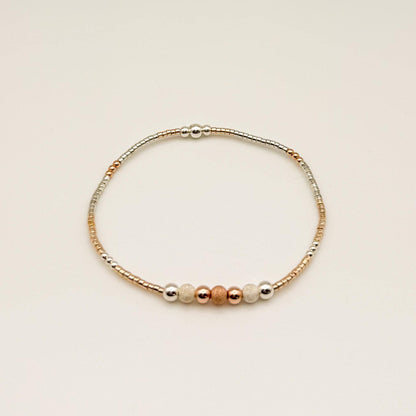 14k Rose Gold Filled & Sterling Silver Beaded Bracelet Stack | Waterproof, Non-Tarnish