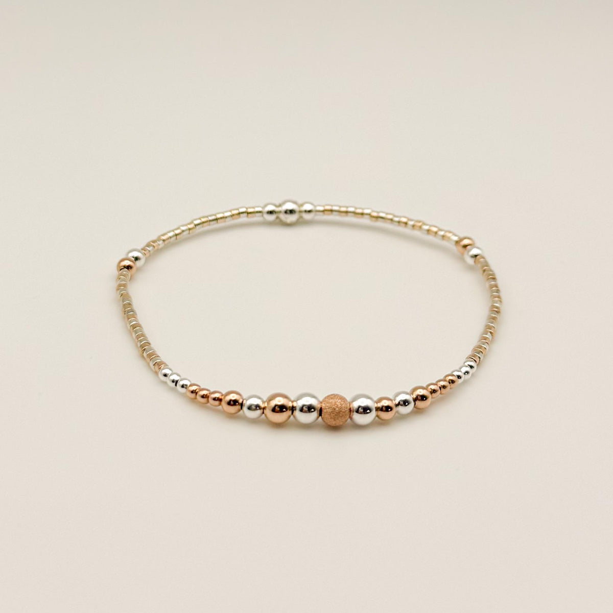 14k Rose Gold Filled & Sterling Silver Beaded Bracelet Stack | Waterproof, Non-Tarnish