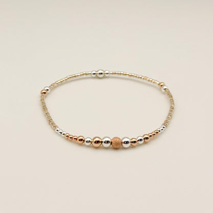 14k Rose Gold Filled & Sterling Silver Beaded Bracelet Stack | Waterproof, Non-Tarnish