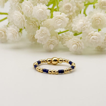 Color Block Beaded Rings | 18k Gold Filled Rings with Colorful Seed Beads | Stacking Rings | Stretch