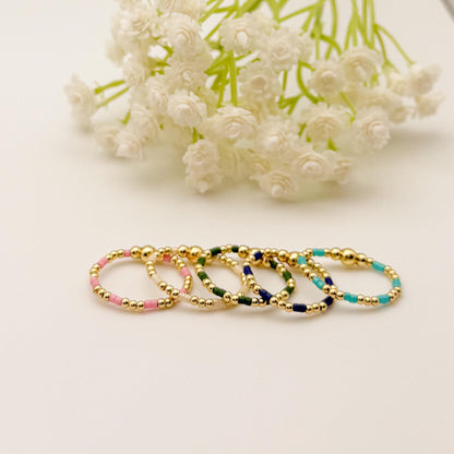 Color Block Beaded Rings | 18k Gold Filled Rings with Colorful Seed Beads | Stacking Rings | Stretch