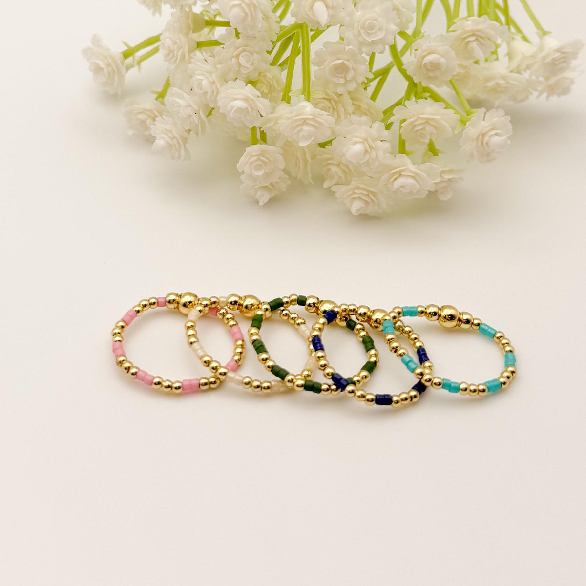 Color Block Beaded Rings | 18k Gold Filled Rings with Colorful Seed Beads | Stacking Rings | Stretch