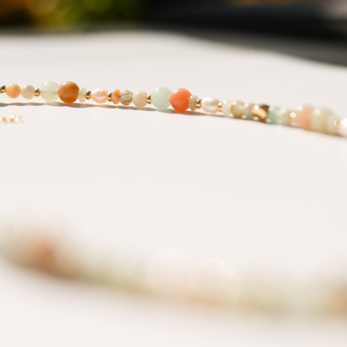 Amazonite & Imperial Jade with Cultured Pearls | 18k Gold Filled Beads with Red and Turquoise Beads and Chain Necklace | Layered Necklace