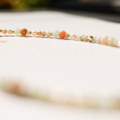 Amazonite & Imperial Jade with Cultured Pearls | 18k Gold Filled Beads with Red and Turquoise Beads and Chain Necklace | Layered Necklace