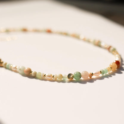 Amazonite & Imperial Jade with Cultured Pearls | 18k Gold Filled Beads with Red and Turquoise Beads and Chain Necklace | Layered Necklace