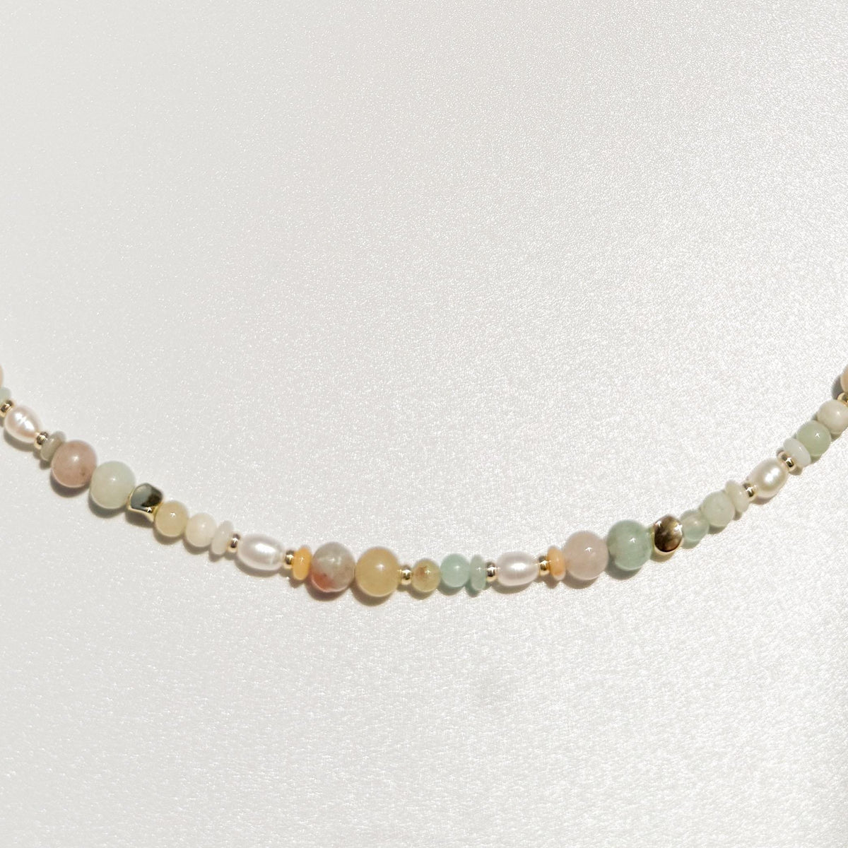 Amazonite & Imperial Jade with Cultured Pearls | 18k Gold Filled Beads with Red and Turquoise Beads and Chain Necklace | Layered Necklace