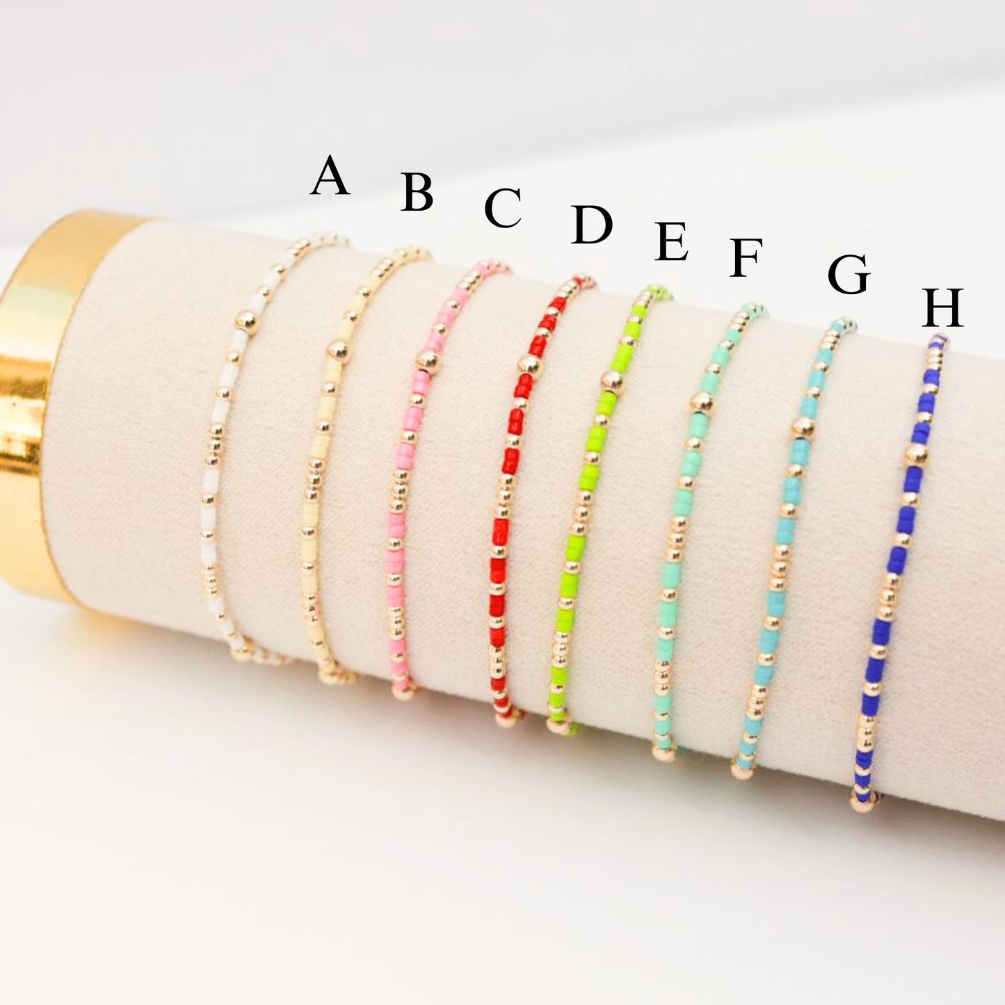 Signature Summer Seed Bead Stacking Bracelets | 14k Gold Filled Non-Tarnish with Colored Seed Beads| Stretch Beaded Bracelet| Tiny bead