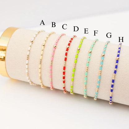 Signature Summer Seed Bead Stacking Bracelets | 14k Gold Filled Non-Tarnish with Colored Seed Beads| Stretch Beaded Bracelet| Tiny bead