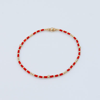 Signature Summer Seed Bead Stacking Bracelets | 14k Gold Filled Non-Tarnish with Colored Seed Beads| Stretch Beaded Bracelet| Tiny bead