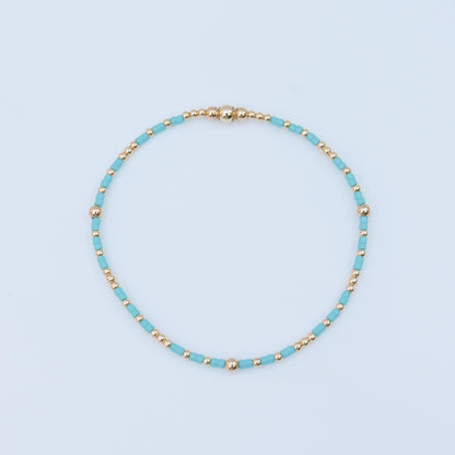 Signature Summer Seed Bead Stacking Bracelets | 14k Gold Filled Non-Tarnish with Colored Seed Beads| Stretch Beaded Bracelet| Tiny bead