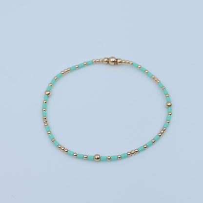 Signature Summer Seed Bead Stacking Bracelets | 14k Gold Filled Non-Tarnish with Colored Seed Beads| Stretch Beaded Bracelet| Tiny bead