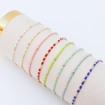 Signature Summer Seed Bead Stacking Bracelets | 14k Gold Filled Non-Tarnish with Colored Seed Beads| Stretch Beaded Bracelet| Tiny bead