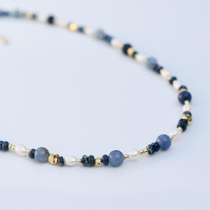 Lapis & Imperial Jasper with Cultured Pearl| 18k Gold Filled Beads with Red and Turquoise Beads and Chain Necklace | Layered Necklace