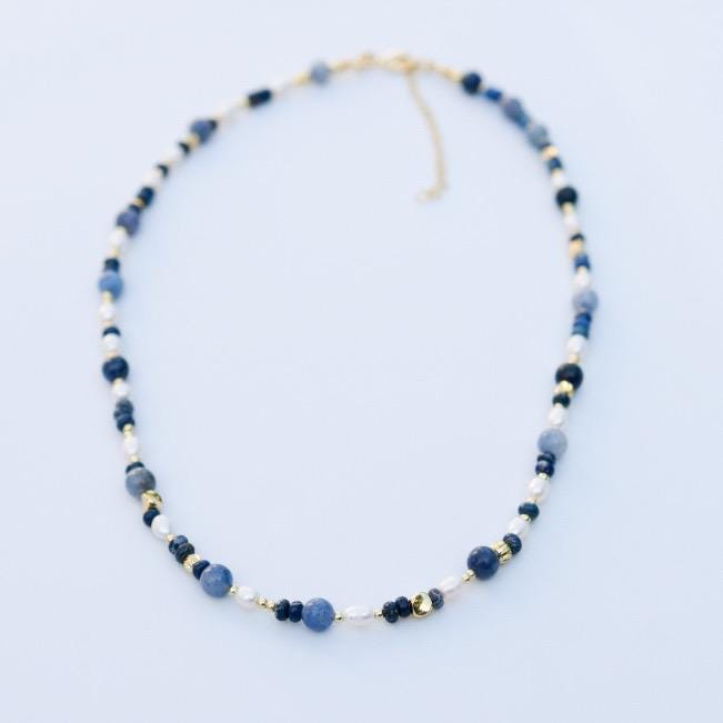 Lapis & Imperial Jasper with Cultured Pearl| 18k Gold Filled Beads with Red and Turquoise Beads and Chain Necklace | Layered Necklace