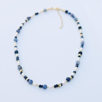 Lapis & Imperial Jasper with Cultured Pearl| 18k Gold Filled Beads with Red and Turquoise Beads and Chain Necklace | Layered Necklace