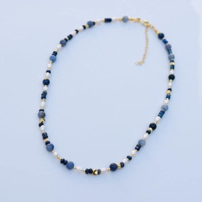Lapis & Imperial Jasper with Cultured Pearl| 18k Gold Filled Beads with Red and Turquoise Beads and Chain Necklace | Layered Necklace