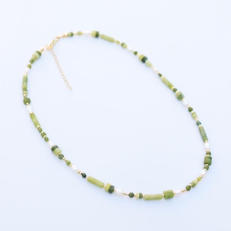 Jade with Cultured Pearl | 18k Gold Filled Beads with Red and Turquoise Beads and Chain Necklace | Layered Necklace