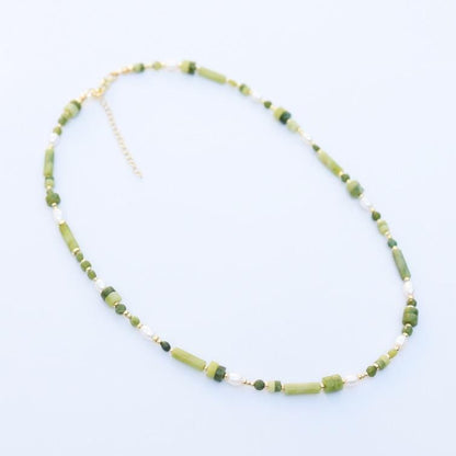 Jade with Cultured Pearl | 18k Gold Filled Beads with Red and Turquoise Beads and Chain Necklace | Layered Necklace