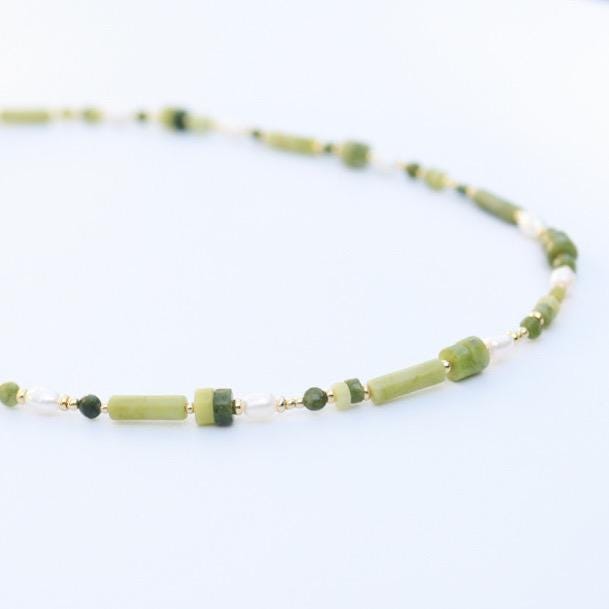 Jade with Cultured Pearl | 18k Gold Filled Beads with Red and Turquoise Beads and Chain Necklace | Layered Necklace