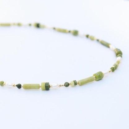 Jade with Cultured Pearl | 18k Gold Filled Beads with Red and Turquoise Beads and Chain Necklace | Layered Necklace