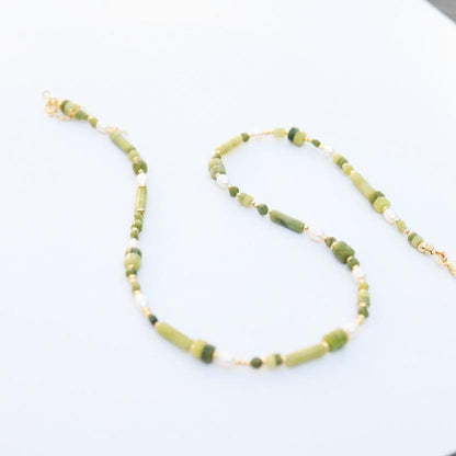Jade with Cultured Pearl | 18k Gold Filled Beads with Red and Turquoise Beads and Chain Necklace | Layered Necklace